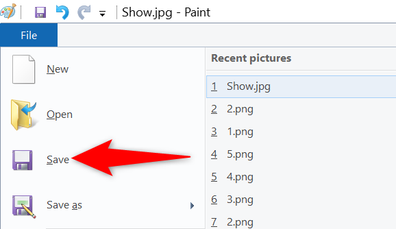 Choose File > Save in Paint.