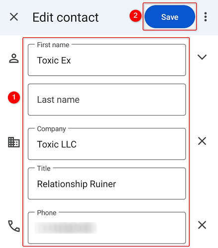 Change the contact details and tap "Save."