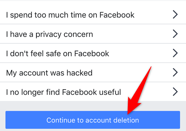 Select "Continue to Account Deletion" at the bottom.