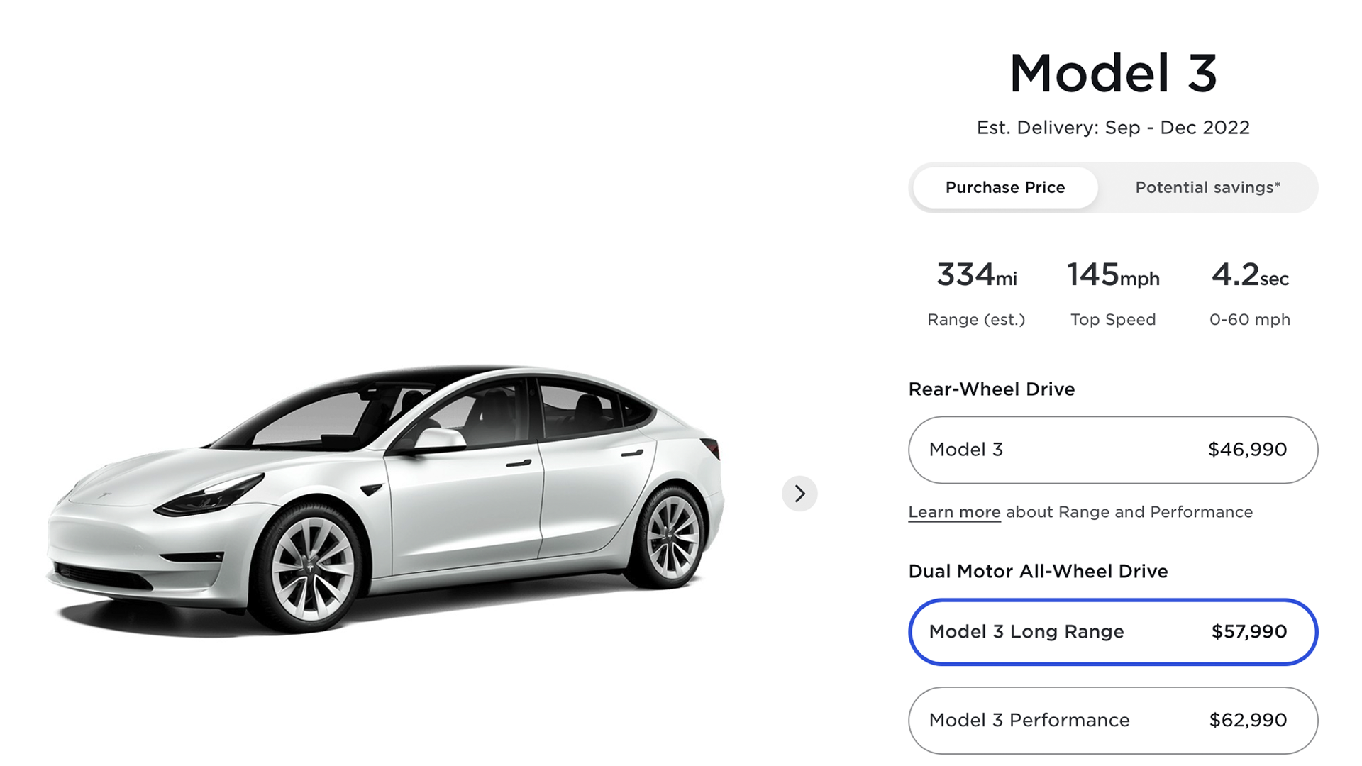 The Model 3 sales page.