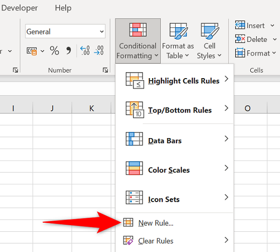 Select Conditional Formatting > New Rule.