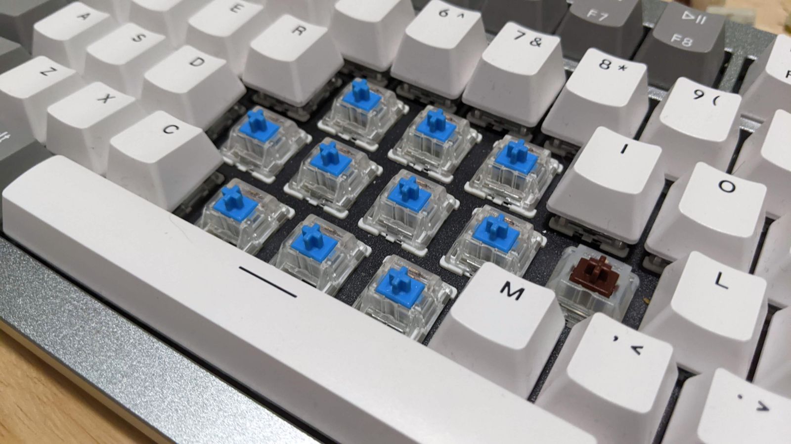 Close-up of mechanical switches on the Q1.