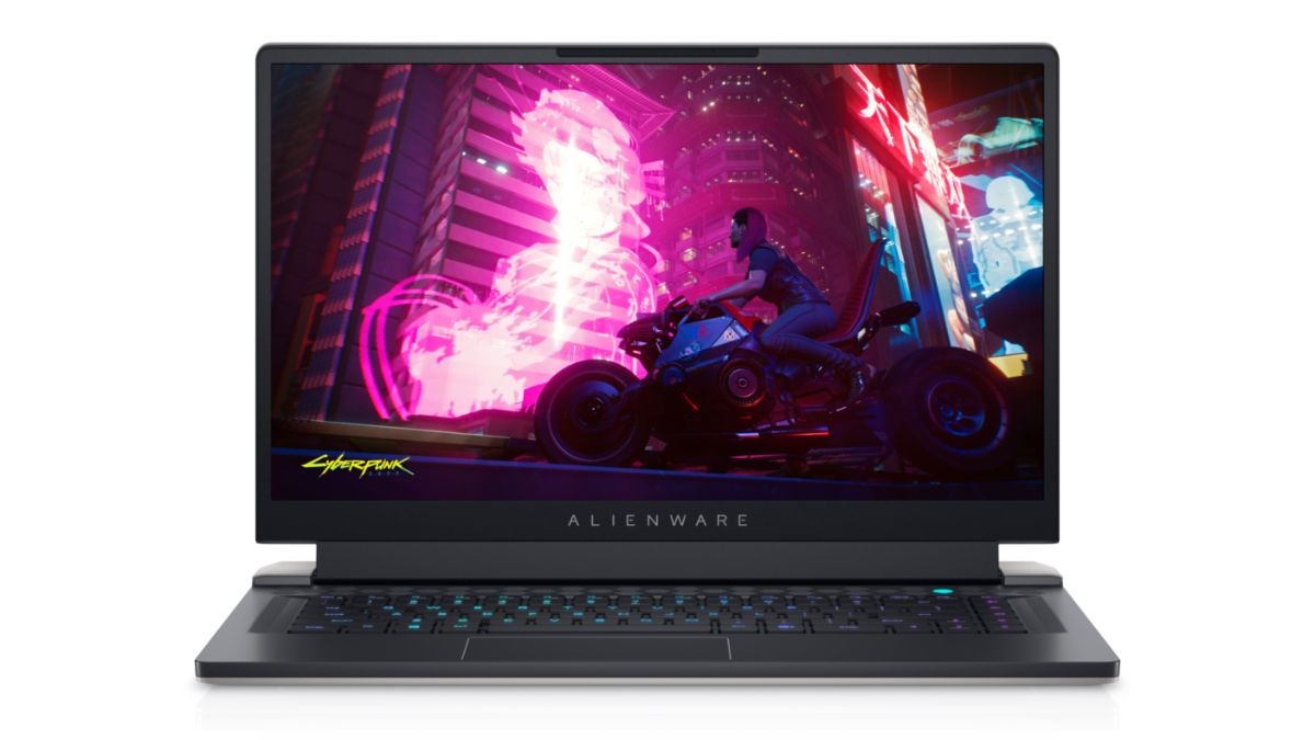 Alienware X15 R1 Gaming Laptop with Cyberpunk 2077 on the Screen