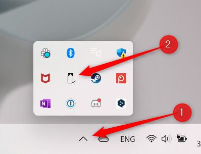 Click the eject usb icon in system tray.
