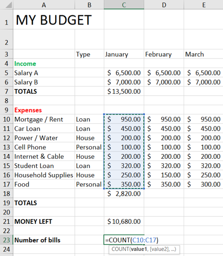 Cell range for COUNT