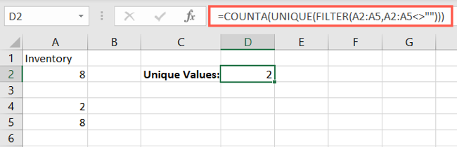 COUNTA, UNIQUE, and FILTER functions