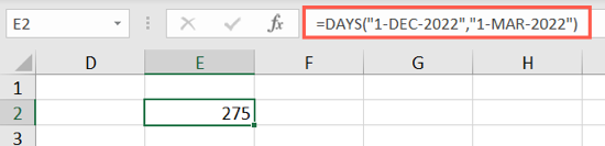 DAYS formula with dates