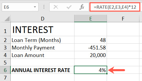 RATE function in Excel using months