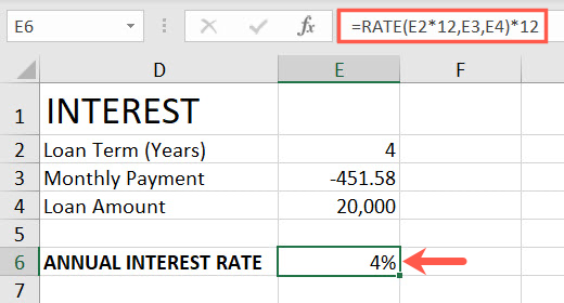 RATE function in Excel using years