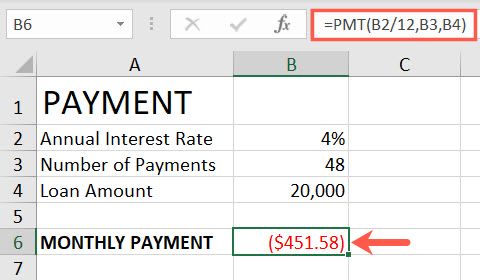 PMT function in Excel