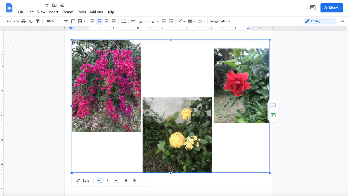 Grouped images in Google Docs