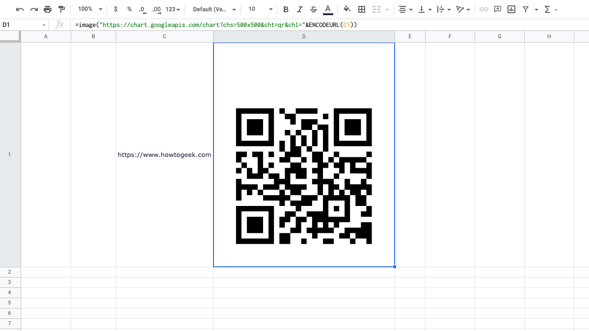 Google Sheets QR Code for HowToGeek.com