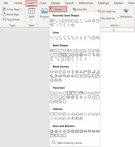 Shapes options in Word