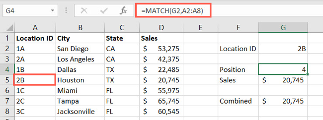 MATCH function in Excel