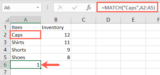 MATCH for finding text in Excel