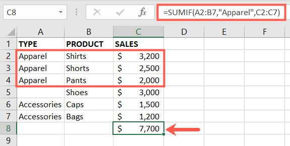 SUMIF equals a word for multiple cells