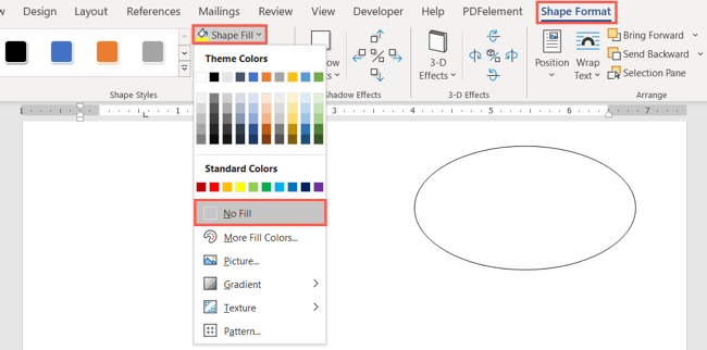 No Fill in the Shape Fill drop-down list