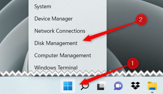 Open Disk Management from the Power User menu.
