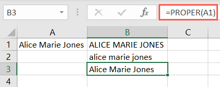 PROPER function in Excel
