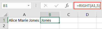 RIGHT function in Excel