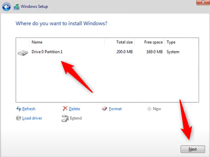 Select a drive to install W11.