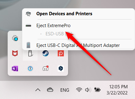 Select your USB to eject.