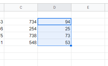 Selected cells in Sheets.
