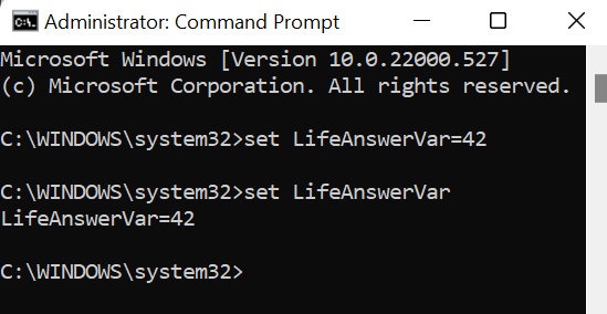 Command Prompt with set lifevar=42