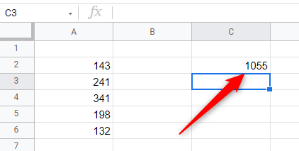 The sum of the numbers in column A.