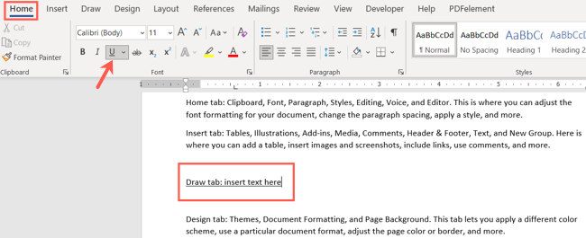 Text underlined with spaces in Word