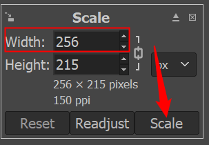 Change the larger of the two quantities to 256, and then click "Scale."
