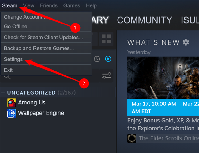 Click "Steam," then click "Settings."