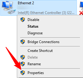Right-click the network adapter, then click "Properties."