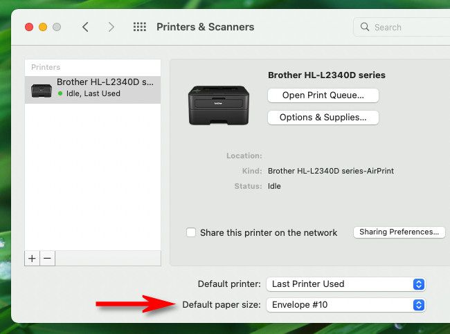 In Mac's Printer Preferences, click the menu beside "Default Paper Size" under "Printers & Scanners."