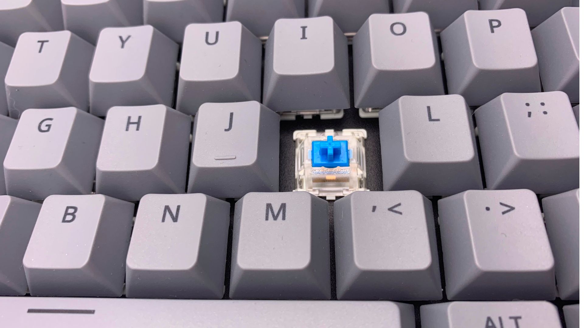 Closeup of Gateron Blue switch on NZXT Function keyboard