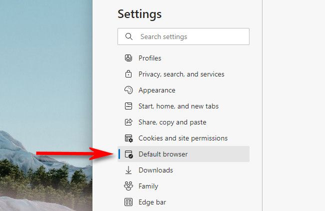 In Edge Settings, click "Default Browser."