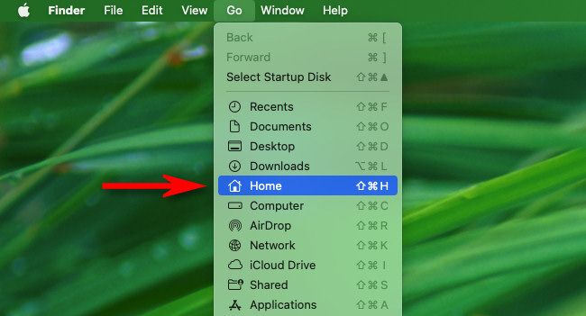In Finder on Mac, use the Go menu and click "Home."