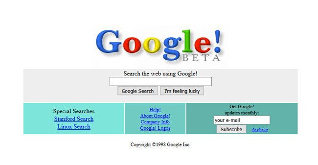 Google's home page in 1998.