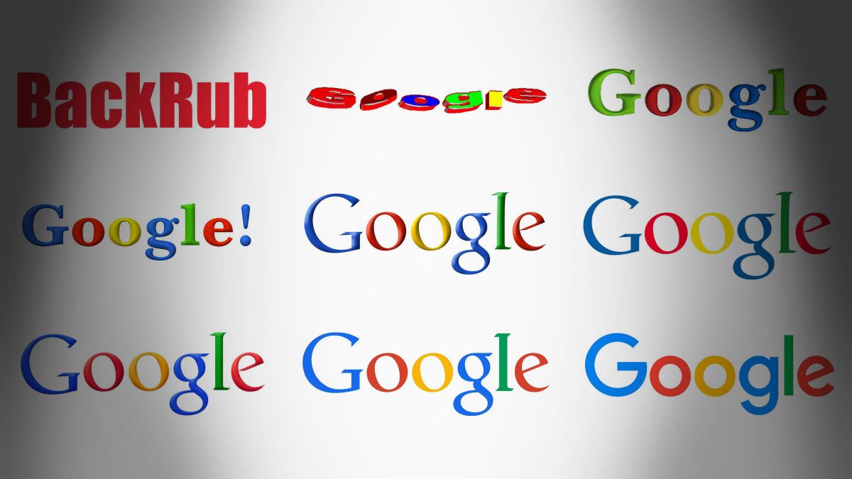 Nine Google logos over time.