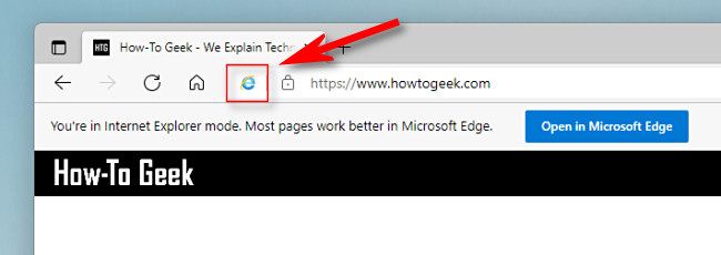 In Edge, the IE logo will show in the address bar in IE mode.