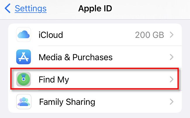 In iPhone Settings, tap "Find My."