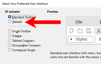 Click the "Tabbed" option for the classic tab interface.