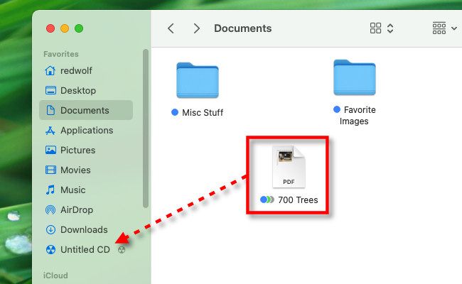 Drag your files to the "Untitled" disc in the Mac Finder sidebar.