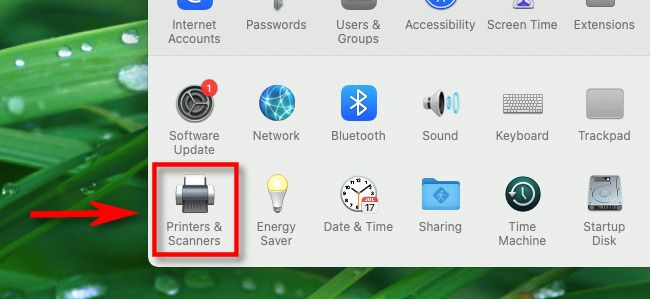 In System Preferences on Mac, click "Printers & Scanners."