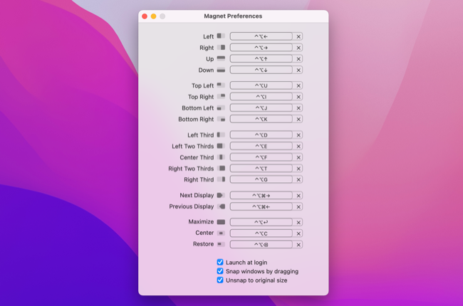 Magnet for macOS keyboard shortcuts