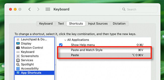 The new "Paste" shortcuts seen in System Preferences on Mac.