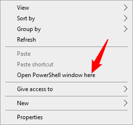 Click "Open PowerShell Window Here."