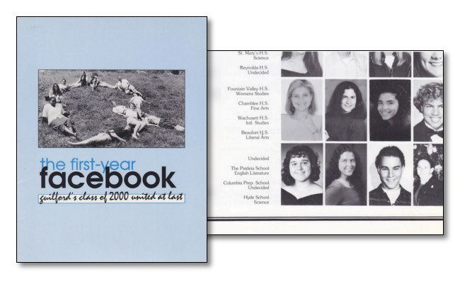 The cover and excerpt from Guilford College's 2000 facebook directory.