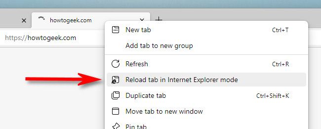 Right-click the tab and click "Reload tab in Internet Explorer mode."
