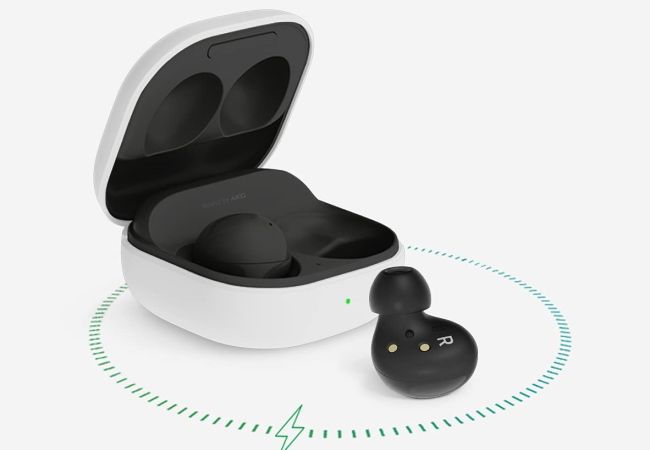 The Samsung Galaxy Buds 2 in their charging case.